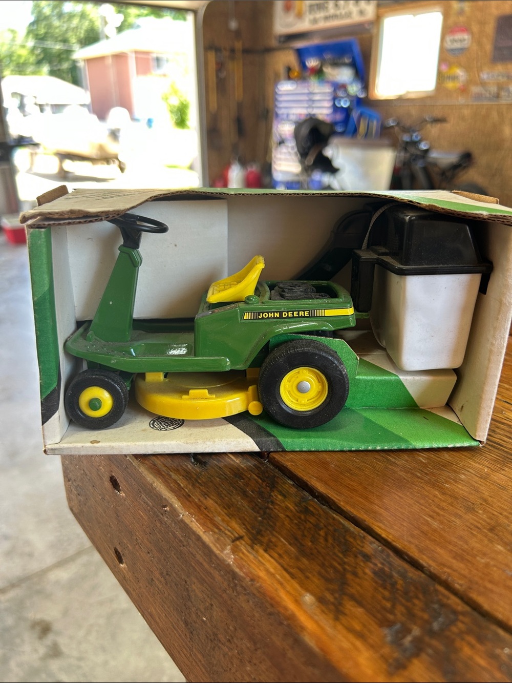 John Deere Green and Yellow Toy Ride-On Mower Replica